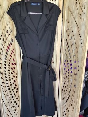 New York & Company Black Sleeveless Shirt Dress with Waist Tie